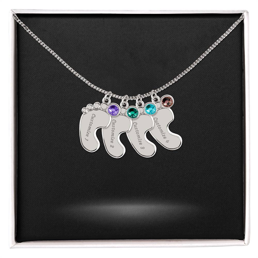 Baby Foot Name with Birthstone Necklace and Personal Message Card - Image 10