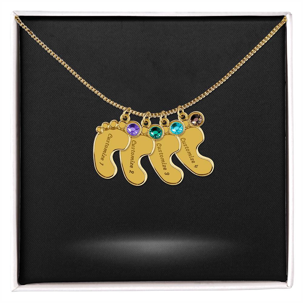Baby Foot Name with Birthstone Necklace and Personal Message Card - Image 11