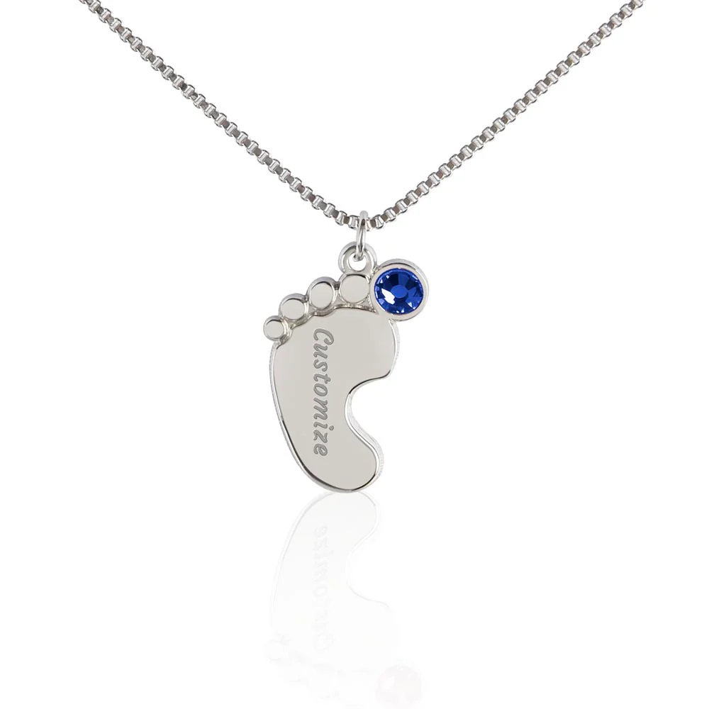 Baby Foot Name with Birthstone Necklace and Personal Message Card - Image 12