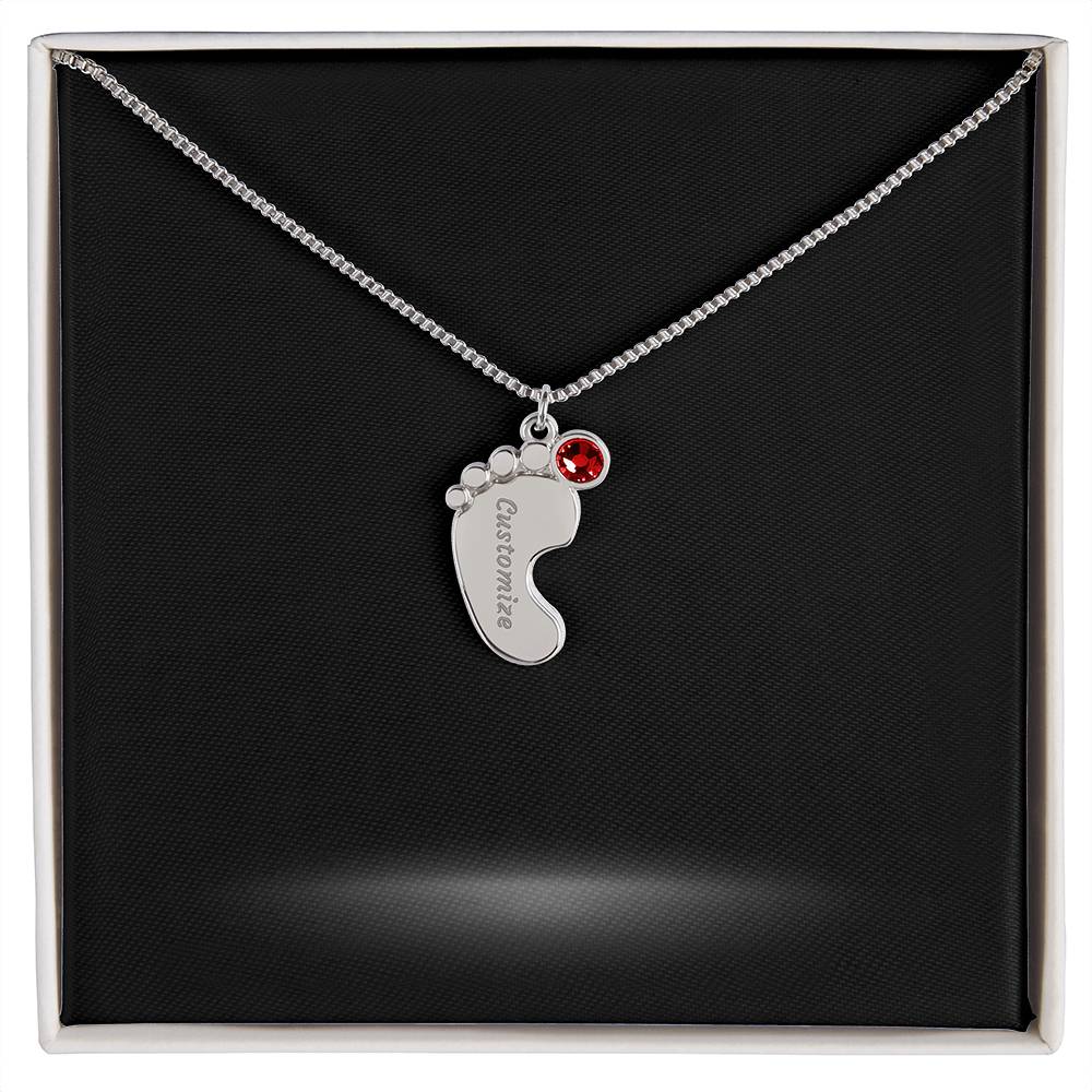 Baby Foot Name with Birthstone Necklace and Personal Message Card - Image 4