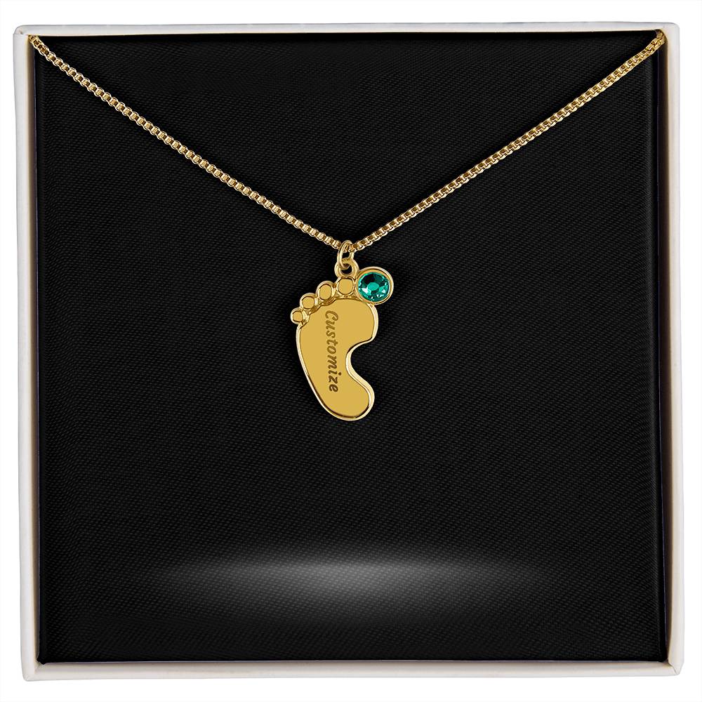 Baby Foot Name with Birthstone Necklace and Personal Message Card - Image 5