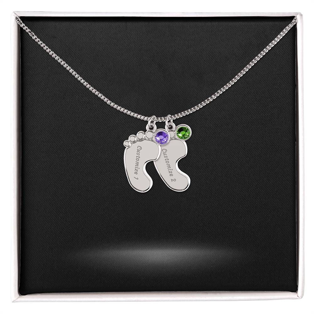 Baby Foot Name with Birthstone Necklace and Personal Message Card - Image 6