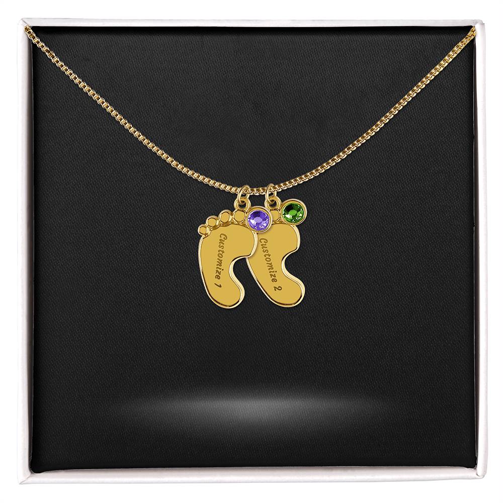 Baby Foot Name with Birthstone Necklace and Personal Message Card - Image 7