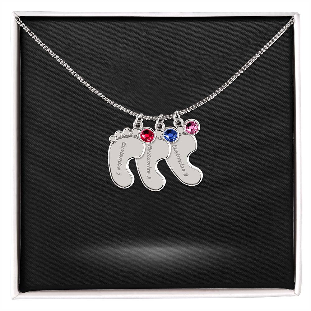 Baby Foot Name with Birthstone Necklace and Personal Message Card - Image 8