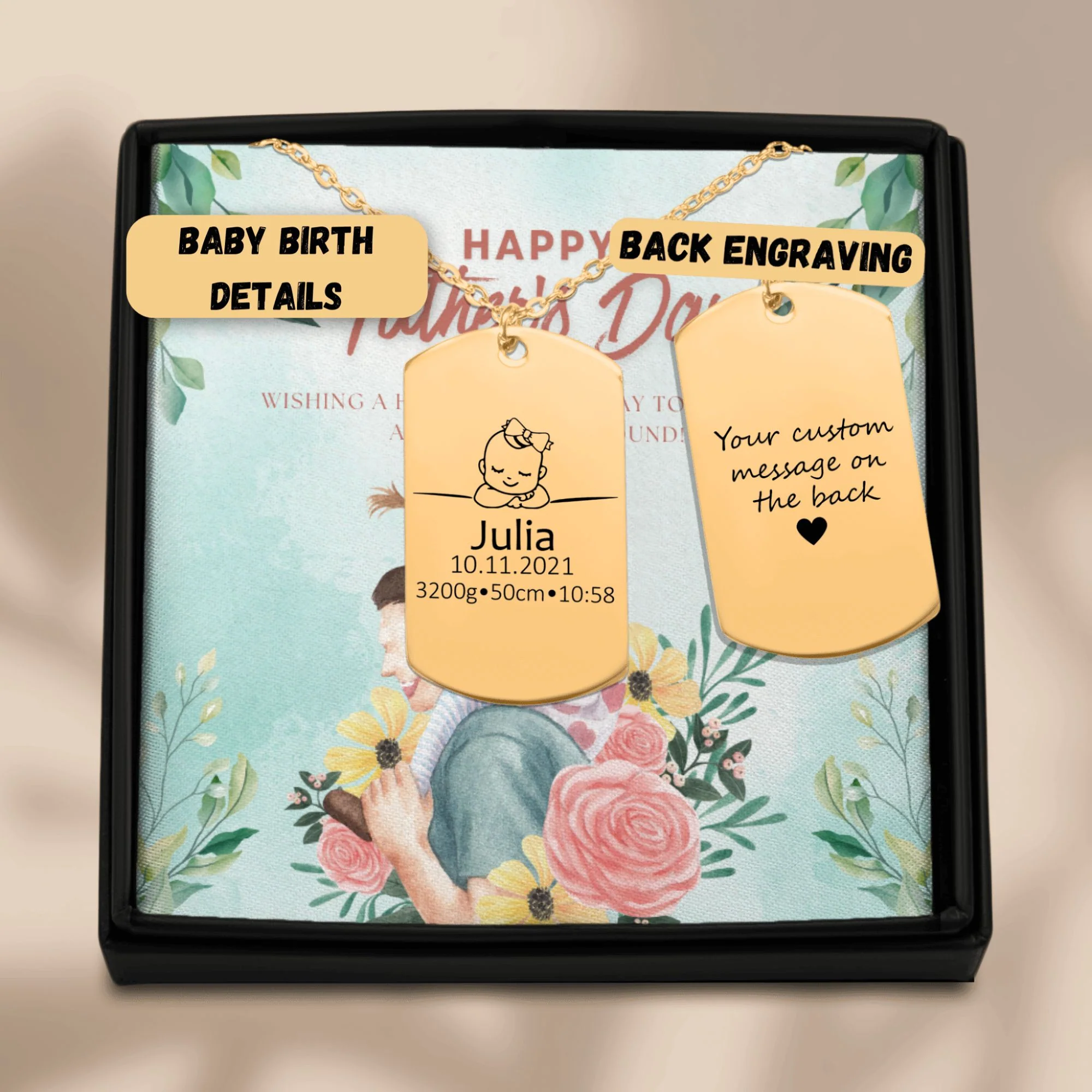 Birth Details Tag Gift with Custom Message Card  + - Image 3