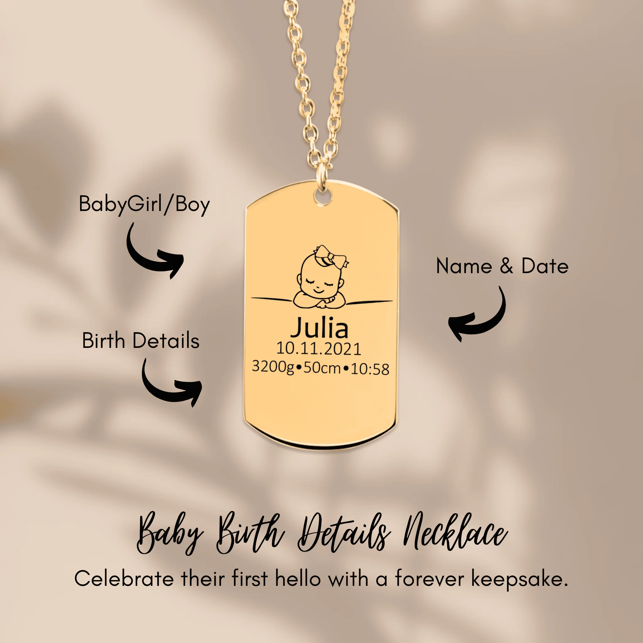 Birth Details Tag Gift with Custom Message Card  + - Image 6
