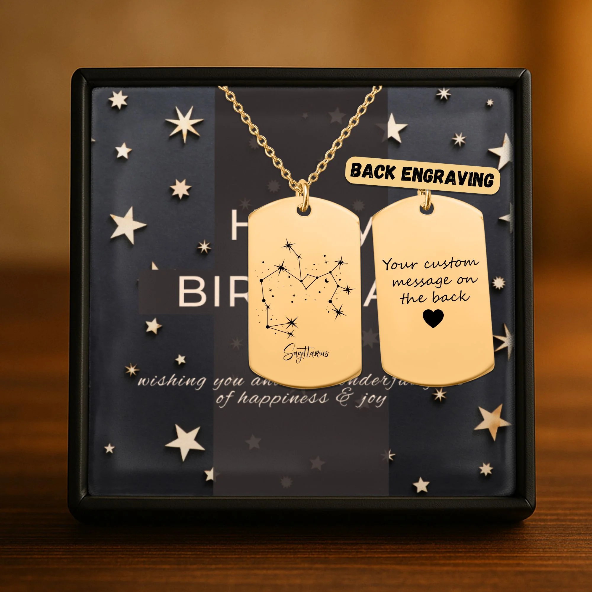 Constellation Zodiac Sign Tag Necklace Gift with Custom Message Card  + - Image 3