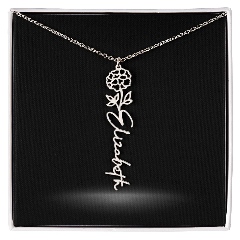 Flower Month Name Necklace and Personalized Card - Image 11