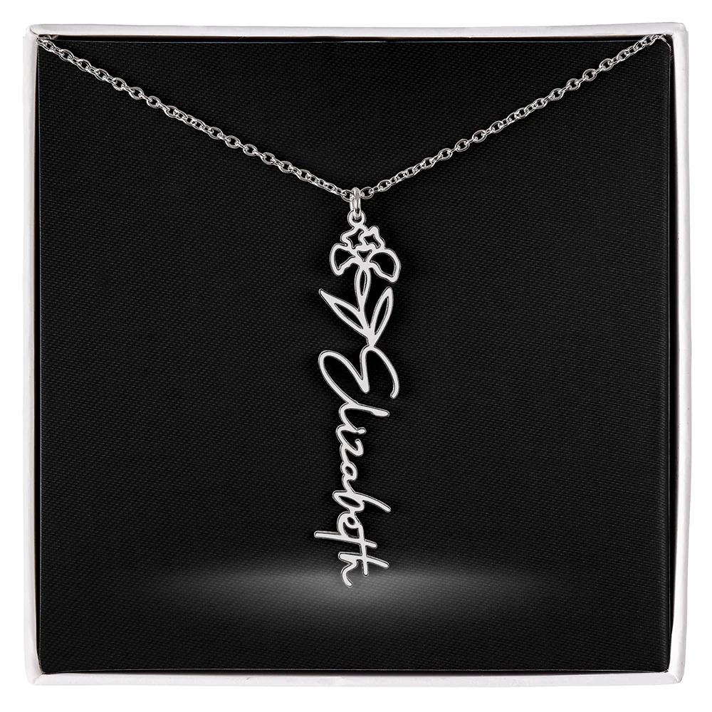 Flower Month Name Necklace and Personalized Card - Image 3