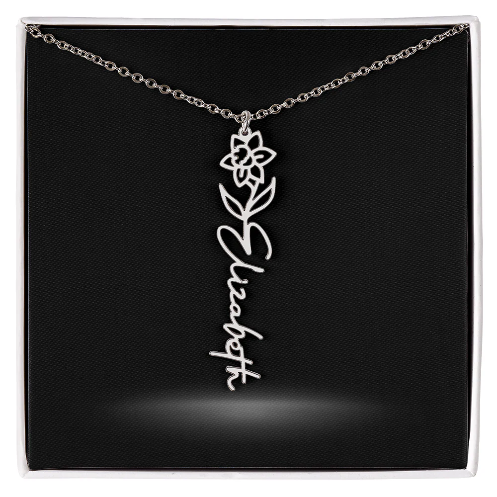 Flower Month Name Necklace and Personalized Card - Image 4
