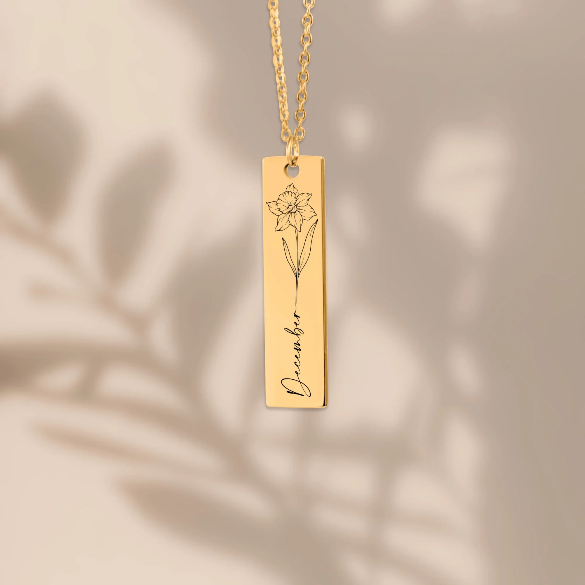 Month Flower Vertical Bar Necklace Gift with Custom Message Card  + - Image 7
