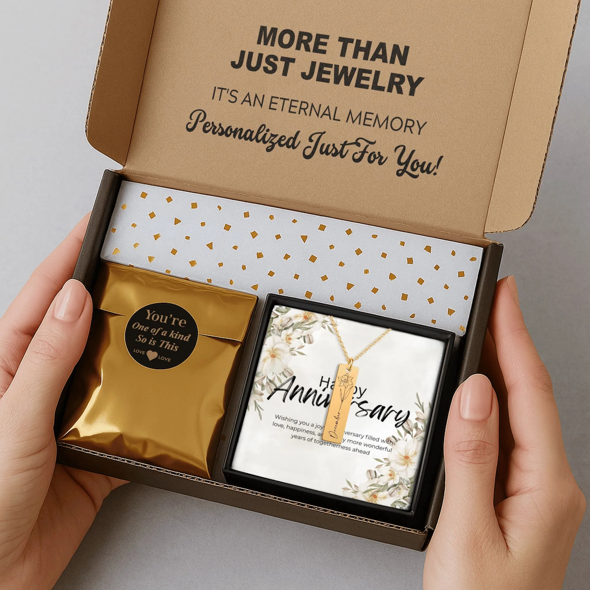 Month Flower Vertical Bar Necklace Gift with Custom Message Card  + - Image 8