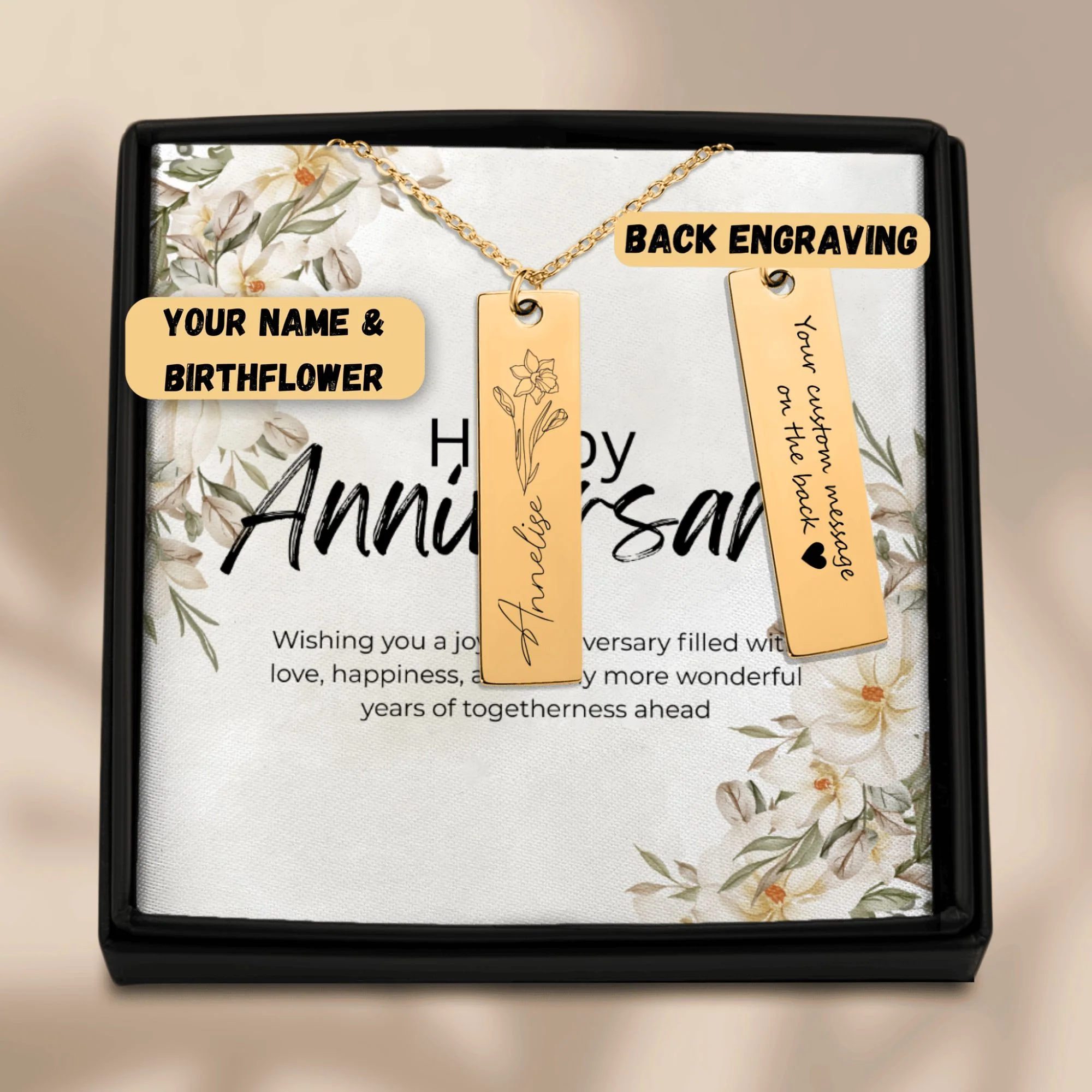 Name & Birthflower Necklace  + - Image 3