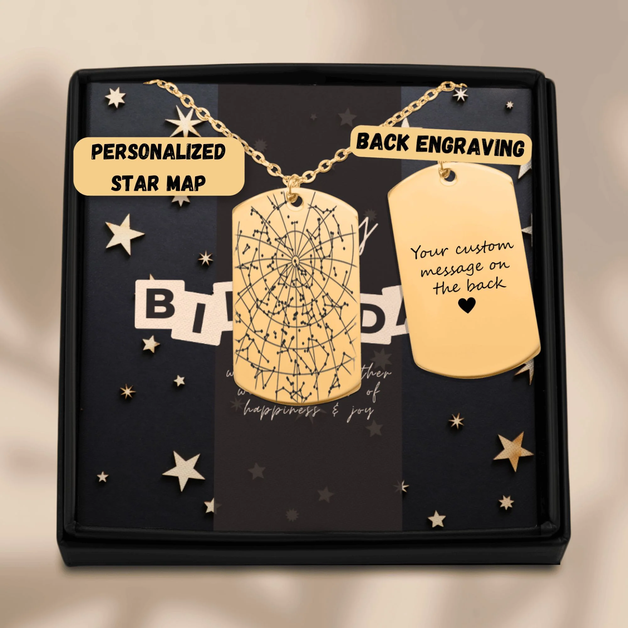 Star Map Tag Necklace  + - Image 3