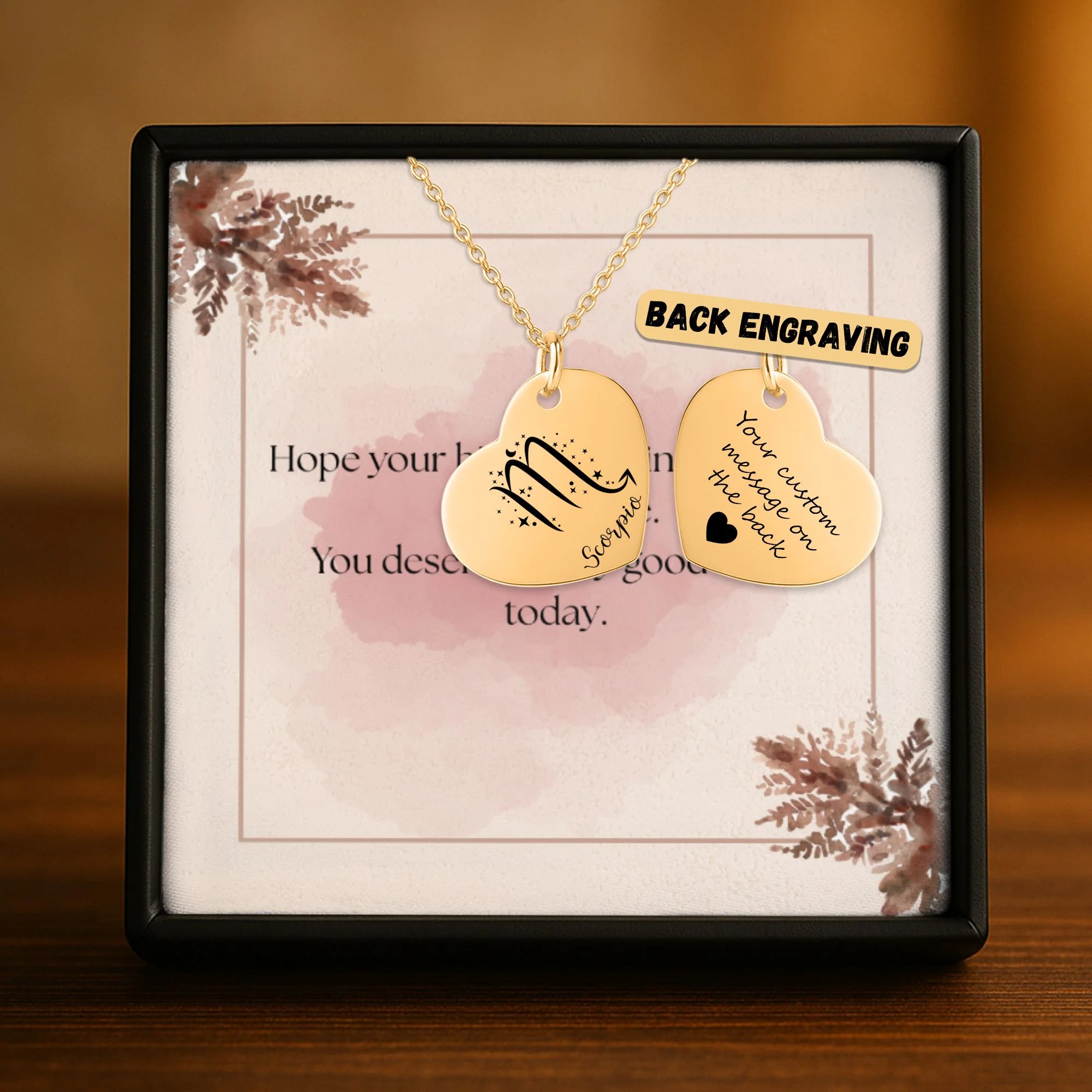 Zodiac Signs Heart Necklace Gift with Custom Message Card  + - Image 3